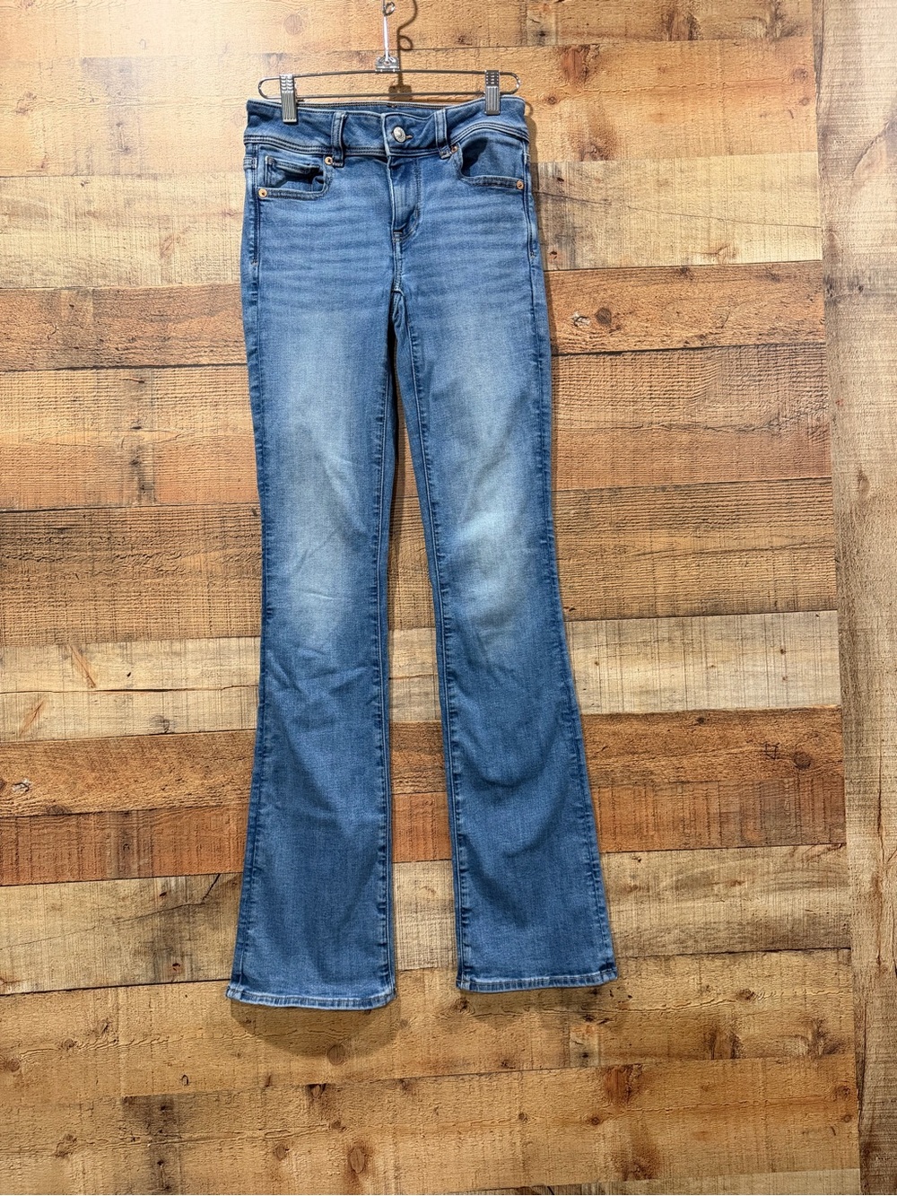 American Eagle Outfitters Tall Kick Boot Mid Blue Stretchy Jeans 00 Long